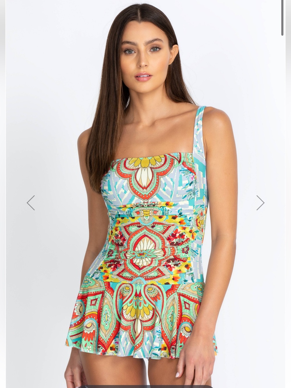 Johnny Was Heloise Ruched Skirted One Piece Swimsuit Multicolor Size L